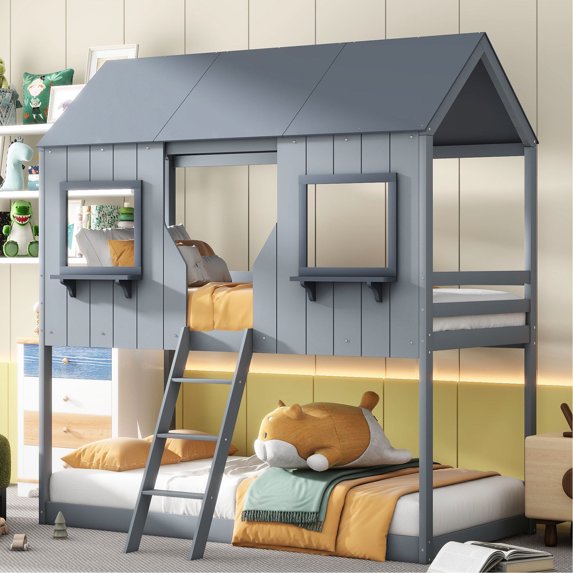 Gray Color - Playhouse Design for Imagination - Sleepover Space - Safe and Sturdy Bed