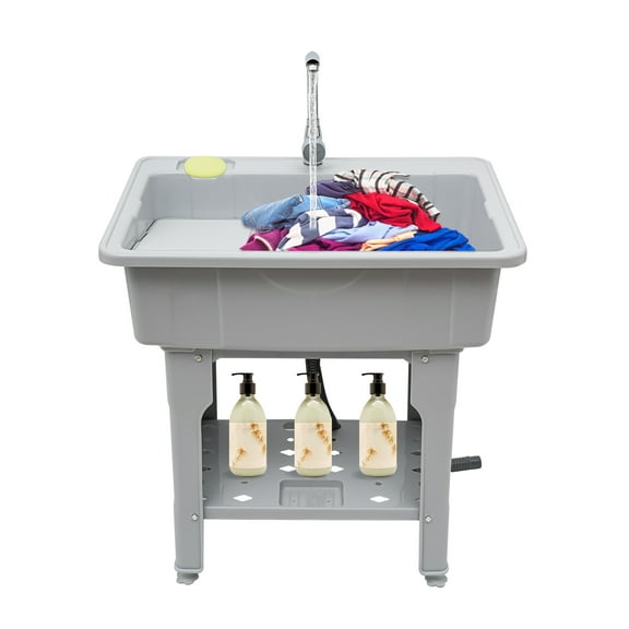 Gray Commercial Laundry Sink Freestanding Kitchen Sink Laundry & Utility Room Sinks W/ Faucet,Single Hole