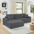 thumbnail image 1 of Compressed L Shape Modular Sectional Sofa, Modern Minimalist Corduroy. Unfolds into a Bed for Bedroom. Comfy and Space-Efficient - Gray, 1 of 16