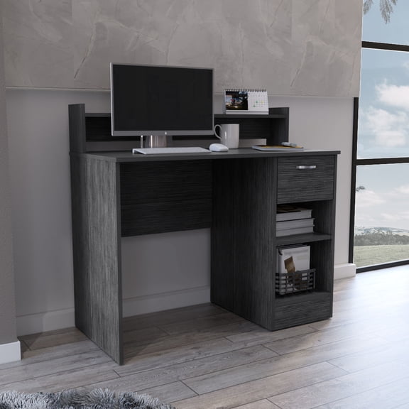 Gray Computer Desk With Open Storage, 39.88"w X 19.69"d Work Surface And 5.5"h Shelf For Home Office Supplies, Oak Style In Finish. Spacious X Computers, Notebooks. Top Storage/display. 11.8"w