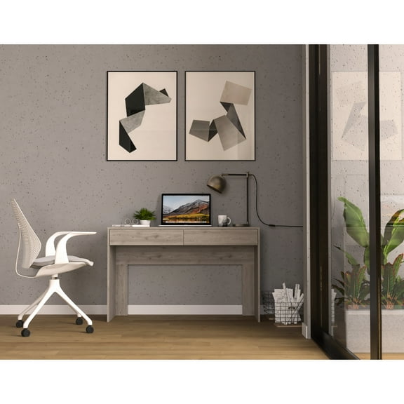 Gray Computer Desk With Two Drawers, Spacious Work Surface For Laptop, Suits Compact Areas, 29.4" Ergonomic Working Height, 47.30"w X 17.70"d 29.50"h Two In Gray, Roomy Top Screen, Fits Smaller