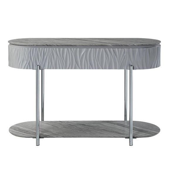 Gray Console Table With Metal Glides - 46.43in W X 30.38in H And Practical Storage Piece Wide, High Veneer Side