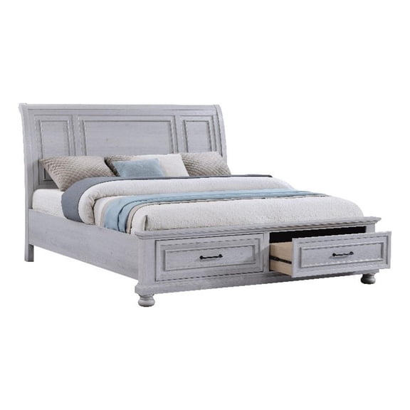Gray Contemporary King Bed with Storage Drawers