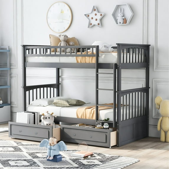 Gray Convertible Bed with Drawers / Sturdy and Multifunctional in Bedroom