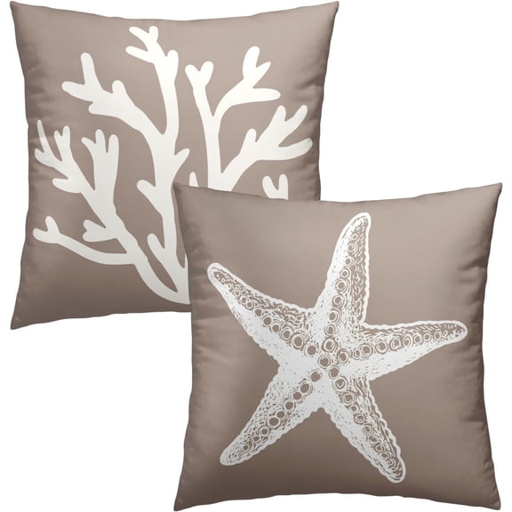 Gray Coral Tree and Starfish Throw Pillow Cover 16x16 Inch Pack of 2 Summer Beach Sea Star Cushion Pillow Case Square Cotton Nautical Coastal Pillowcase for Party Bed Sofa Home Car Bedroom Outdoor