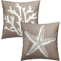 Gray Coral Tree and Starfish Throw Pillow Cover 24x24 Inch Pack of 2 Summer Beach Sea Star Cushion Pillow Case Square Cotton Nautical Coastal Pillowcase for Party Bed Sofa Home Car Bedroom Outdoor