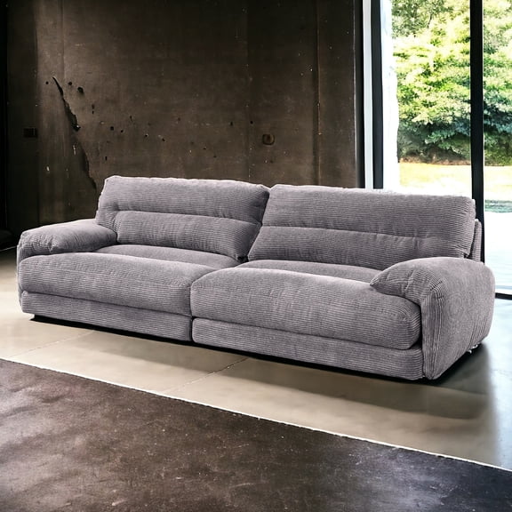 Gray Corduroy 2-Person Couch / Relaxed Sitting Position Design