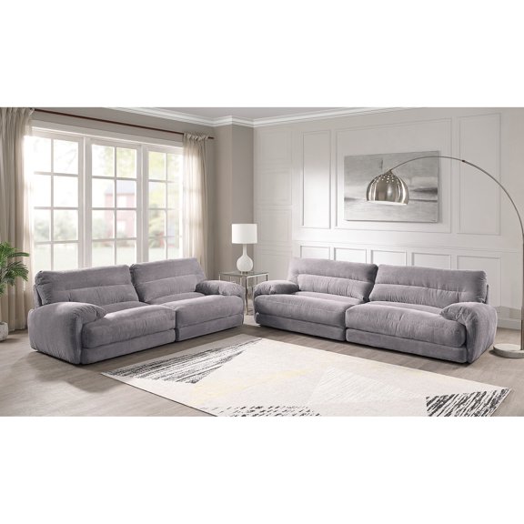 Gray Corduroy 2pcs Living Room Ensemble - Soft Textured Upholstery, Inner Wooden Structure, Removable Pillow Envelopes, Spacious Seating Arrangement Stable Frame, Casings, For Different Social