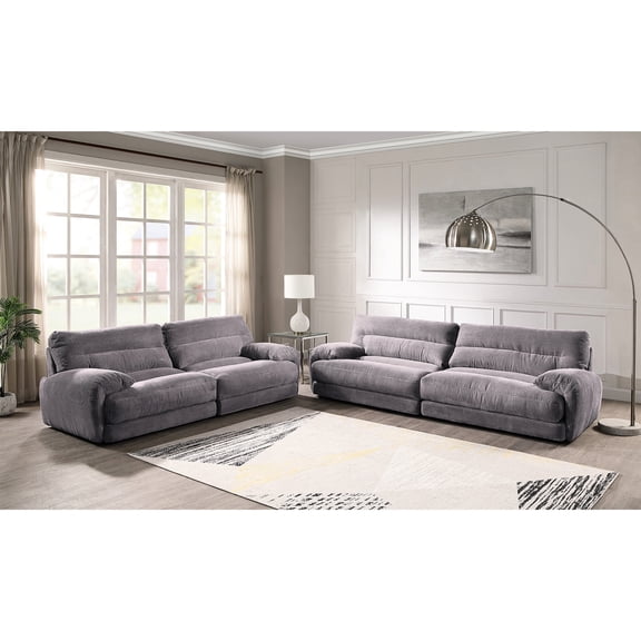 Gray Corduroy 5 - Seat Sofa / Soft Upholstery for Cozy Feeling