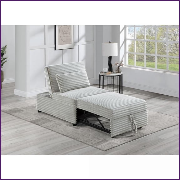 Gray Corduroy Armless Convertible Sleeper Sofa Chair with Pull-Out Bed | Included Accent Pillow | Ideal for Small Spaces