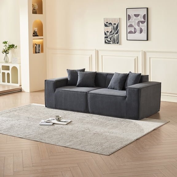 Gray Corduroy Material - Versatile Sectional Sofa - In Small Apartments - Comfortable and Modern