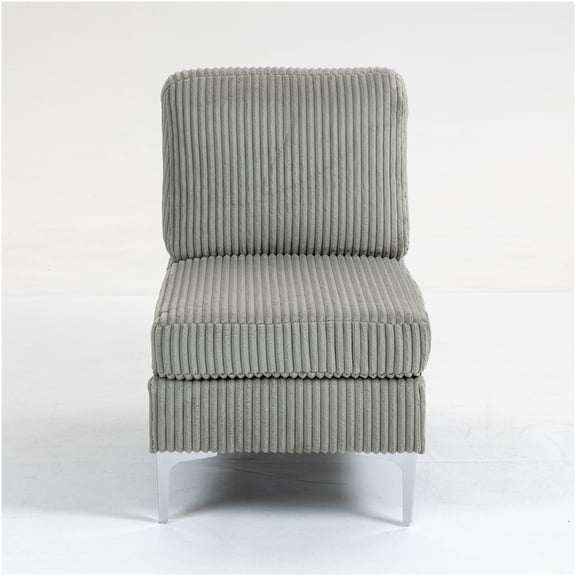 Gray Corduroy Modular Sofa Chair Armless Design with Back Cushion for Customizable Layouts