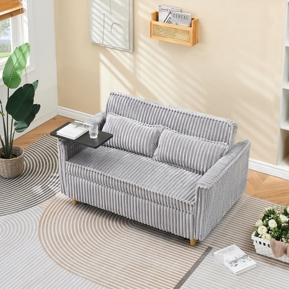 Gray Corduroy Sofa with USB Charging / Multi - functional Furniture for Home Entertainment