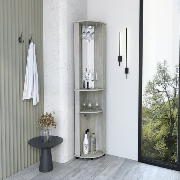 Gray Corner Bar Cabinet With Wine Glass Rack Charisma Concrete Cabinet, And Lower