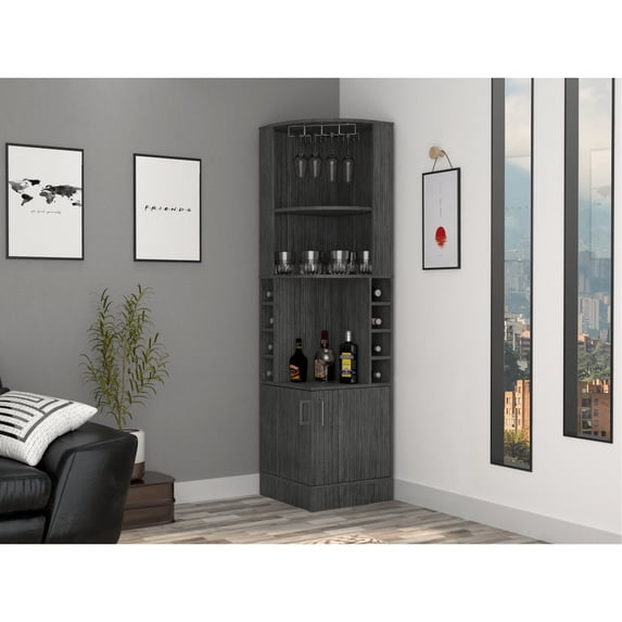 Gray Corner Cabinet, Double Doors & 2 Shelves / Useful Storage in Corners