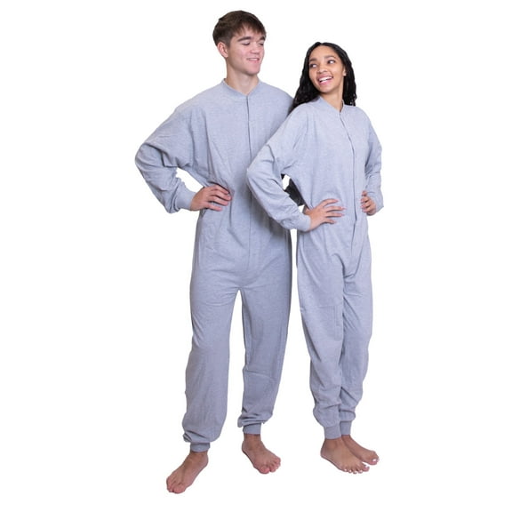 Gray Cotton Onesie with Drop Seat Footless Union Suit Pajama for Men and Women