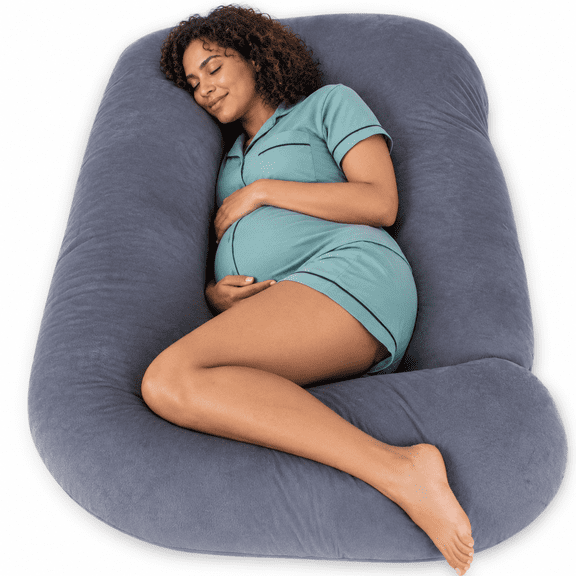 Gray Cotton U-Shaped Full Body Support Pillow for Side Sleeping and