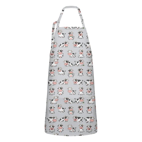 Gray Cow Expression Pattern Apron-Garden Aprons for Women with Pockets-Cotton Linen Waterproof Kitchen Cooking Gardening Aprons Adjustable for Kitchen,Cooking,BBQ and Salon 33x27 Inch