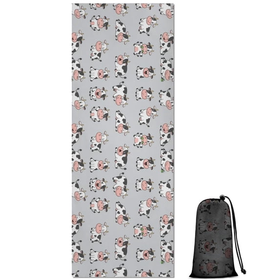 Gray Cow Expression Pattern Hot Yoga Mat Towel Non Slip for Hot Yoga - Quick-Drying Yoga Mat Cover with 4 Corner Pockets with Travel Bag - Hot Yoga Towel Non Slip Grip Moisture Wicking Sweat 70"x26"