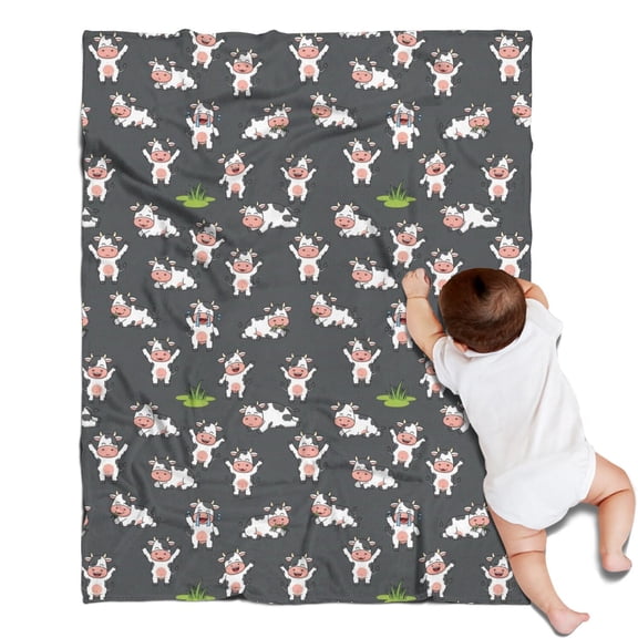 Gray Cow Grass Pattern Blanket,Comfortable Soft Flannel Throw Blanket,All Season,Warm Lightweight Blankets for Sofa Bed Couch Living Room Chair,30"x40"