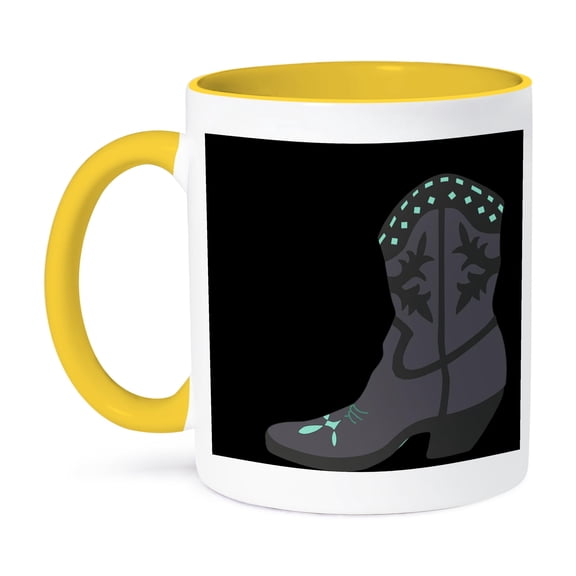 3dRose, Gray Cowboy Boot, 15oz Two-Tone Yellow Mug