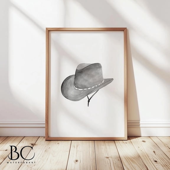 Gray Cowboy Hat Western Wall Decor Farmhouse Country Home, Unframed Paper Poster 8x10in