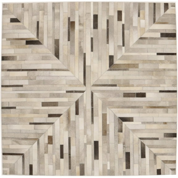 Gray Cowhide 6X6 Modern Leather Square Rug