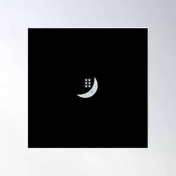 Gray Crescent Moon W/Craters And Gray Stars Poster Wall Art, Modern Wall Decor, 16x16 UNFRAMED