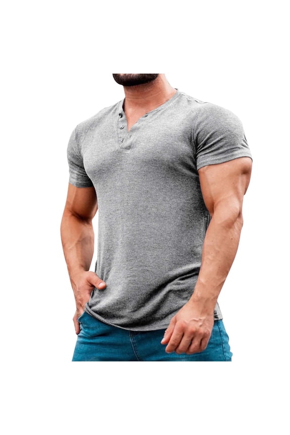 Gray Crewneck Tee Shirts for Man Fall Summer Short Sleeve Work Out Gym Lounge Running Basic Tee Shirt Tops Man Button Up 2026 Soft Comfy Clothing Regular Fit M