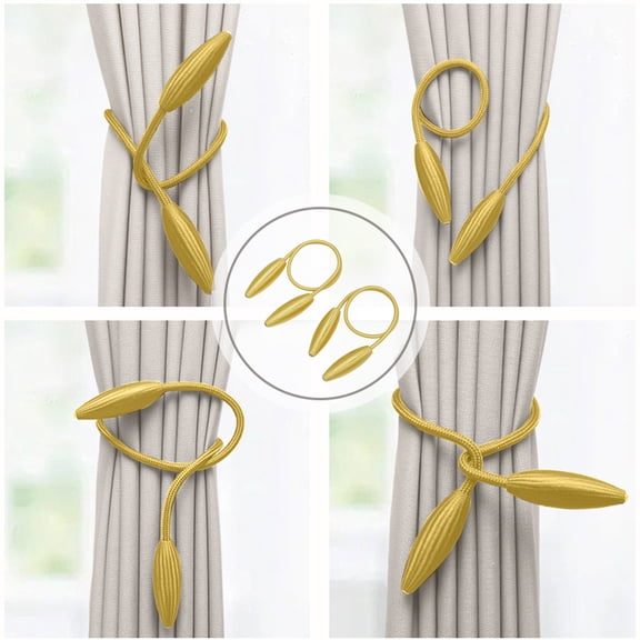 Gray Curtain Tiebacks Twisted Music Metal Live Buckle | No-Hole-Free Installation Curtain Clips | Set of 2, 41.73" Plastic-Fabric Adjustable Window Fixers for Living Room Bedroom Patio