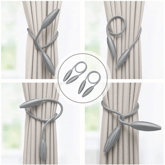 Gray Curtain Tiebacks Twisted Music Metal Live Buckle | No-Hole-Free Installation Curtain Clips | Set of 2, 41.73" Plastic-Fabric Adjustable Window Fixers for Living Room Bedroom Patio