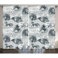 thumbnail image 1 of Ambesonne Grey Curtains 2 Panel Set, Horse Royal Animal Retro, 108" x 90", Grey White, 1 of 3