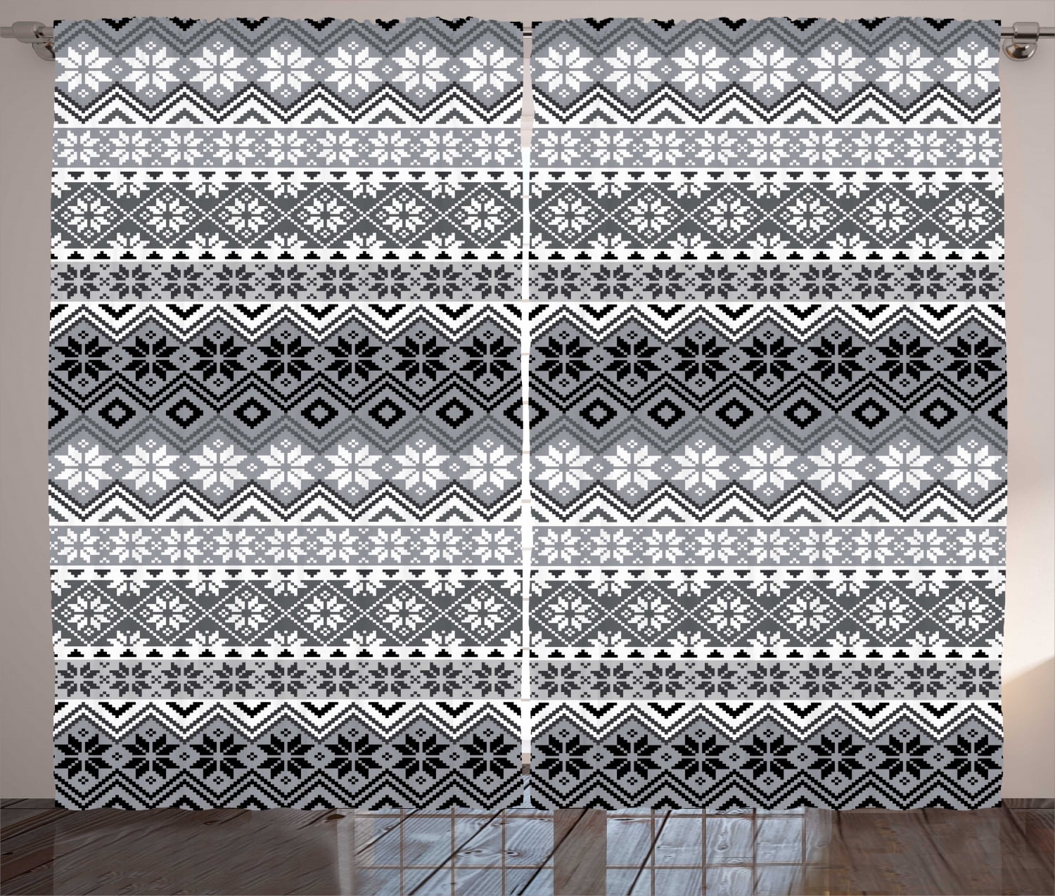Curated visual reference: Fresh Look at Ambesonne Grey Curtains 2 Panel Set Nordic Snowflake Pattern 108
