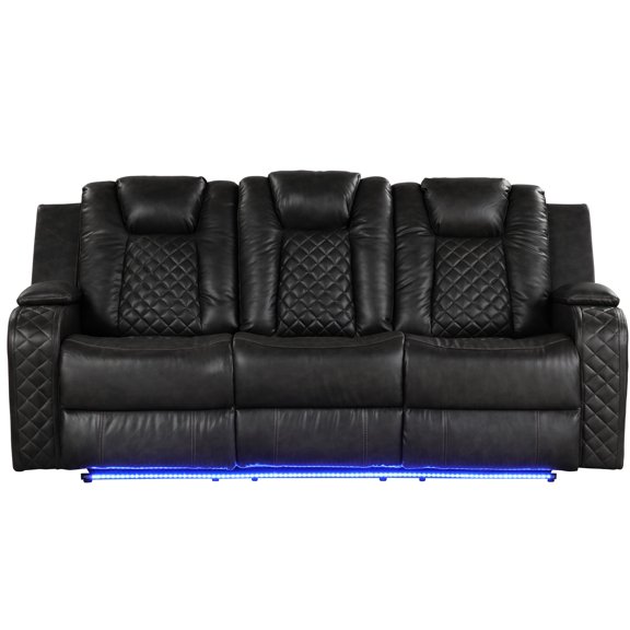 Gray Cushion Back Faux Leather - One-touch Reclining & LED Ambiance - Living Area - Cozy and Connected Seating