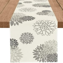 Gray Dahlia Table Runner Modern Elegant Flower Beige Table Runners Geometric Pompon Farmhouse Coffee Table Center Decor for Home Kitchen Dining Party Indoor Outdoor (13x90 Inch)