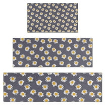 Gray Daisy Flower Pattern Kitchen Rugs Sets Of 3,Kitchen Runner Rugs Non Skid Washable,Decorative Kitchen Floor Mats for Kitchen,Sink,Laundry,17"x30"  17"x47"   17"x59"