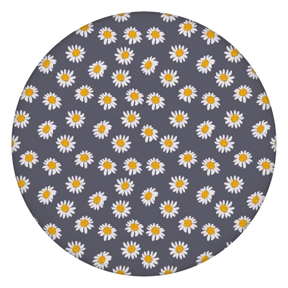 Gray Daisy Flower Pattern Round Fitted Tablecloth with Elastic Edge,Dining Table Cover Waterproof,Outdoor Round Tablecloth for Camping,Dining,Indoor and Outdoor