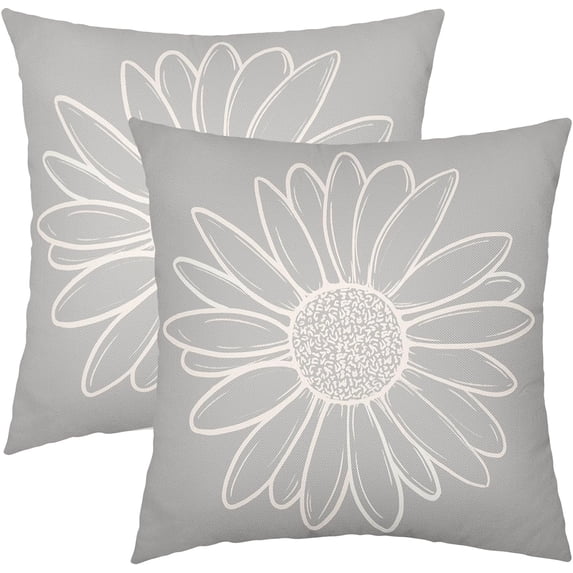 Gray Daisy Flower Pillow Covers 20x20 Inch Set of 2 Spring Summer Floral Bloom Decorative Throw Pillows Seasonal Cotton Linen Pillow Cases Farmhouse Home Decor for Cushion Couch Sofa Outdoor
