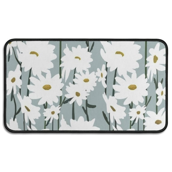 Gray Daisy Flower White Blooms Pattern Door Rugs,Washable Non Slip Door Mats Indoor,Decorative Door Mats,Entry Mat Indoor for Entrance,Bedroom,Kitchen,Bathroom,30"x17"