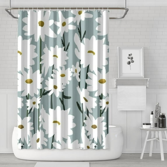 Gray Daisy Flower White Blooms Pattern Shower Curtain 72"x72" ,Bathroom Decorative Shower Curtains Set with 12 Hooks,Modern Waterproof Washable Shower Curtain