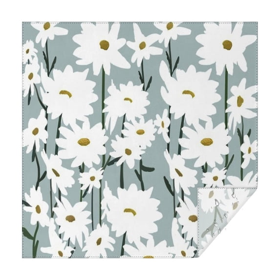 Gray Daisy Flower White Blooms Pattern Square Tablecloth,Waterproof Square Table Cover,Wipeable Spillproof Washable Table Cover for Home Kitchen Party Decor 52"x52"(132x132cm)