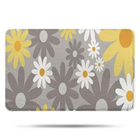 Gray Daisy Flower Yellow Blooms Pattern Bathroom Rugs Mat,Non Slip Microfiber Bathroom Rug,Rubber Backing,Soft Bathroom Mats for Bathroom Floor,Tub and Shower,17x27in(43x68cm)