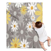 Gray Daisy Flower Yellow Blooms Pattern Blanket,Comfortable Soft Flannel Throw Blanket,All Season,Warm Lightweight Blankets for Sofa Bed Couch Living Room Chair,30"x40"