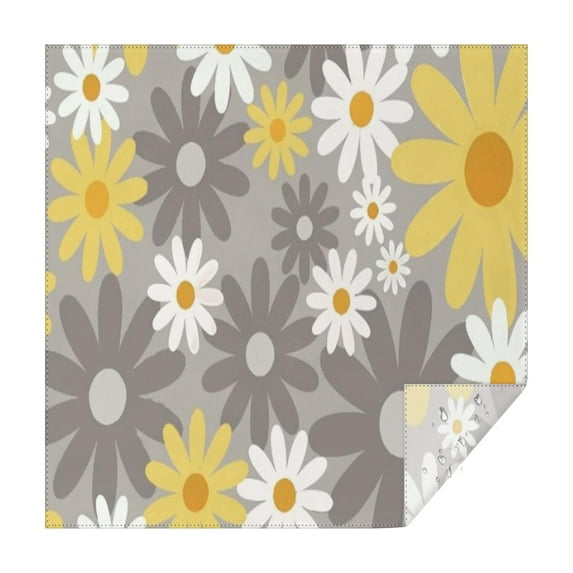 Gray Daisy Flower Yellow Blooms Pattern Square Tablecloth,Waterproof Square Table Cover,Wipeable Spillproof Washable Table Cover for Home Kitchen Party Decor 52"x52"(132x132cm)