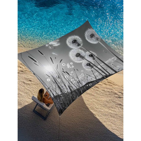Gray Dandelion Sun Shade Sail 12' x 16', Flower Leaf Sun Sky Natural Plants Rectangle Outdoor Sunshade Canopy, Waterproof UV Block Patio Covers for Garden Yard Beach