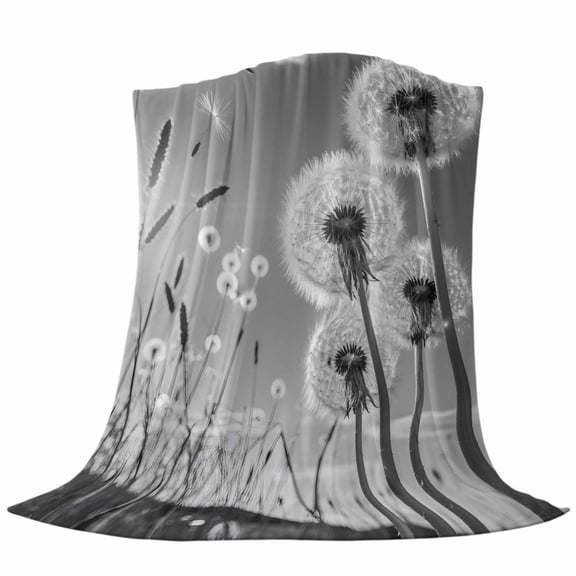 Gray Dandelion Throw Flannel Blanket Flower Leaf Sun Sky Natural Plants Super Soft Cozy Bed Blanket, Lightweight Plush Fuzzy Bed Throw for Bedroom Sofa Couch Living Room 30x40In,