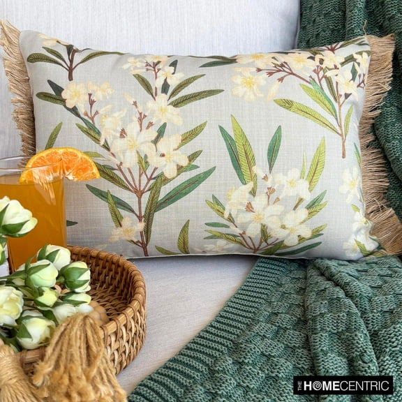 Gray Decorative Lumbar Pillow Cover 12" x 16" | Contemporary Cotton Oblong Cushion Cover Floral | Jute Lace Spring Pillows Pillowcases for Couch / Sofa & Bed, Modern Home Décor - Daisy Drift