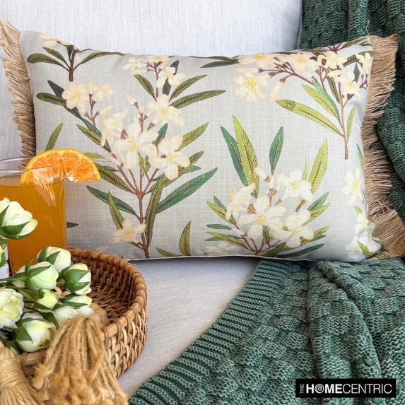 Gray Decorative Lumbar Pillow Cover 12" x 20" | Contemporary Cotton Oblong Cushion Cover Floral | Jute Lace Spring Pillows Pillowcases for Couch / Sofa & Bed, Modern Home Décor - Daisy Drift