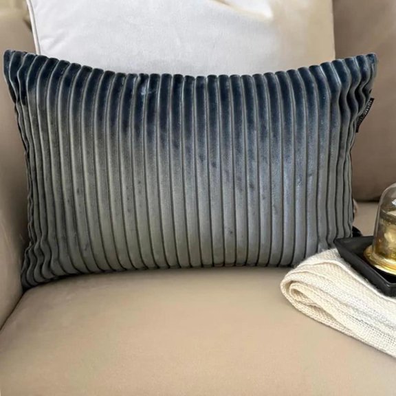 Gray Decorative Lumbar Pillow Cover 12"x14" | Modern Velvet Oblong Cushion Cover Striped | Ribbed Corduroy Pillowcases for Bedroom, Couch & Sofa, Home Décor - Dark Gray Ribbed