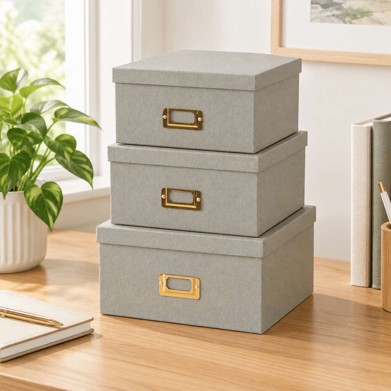 Gray Decorative Photo Storboxes With Lids Set Of 3 - Walmart.com